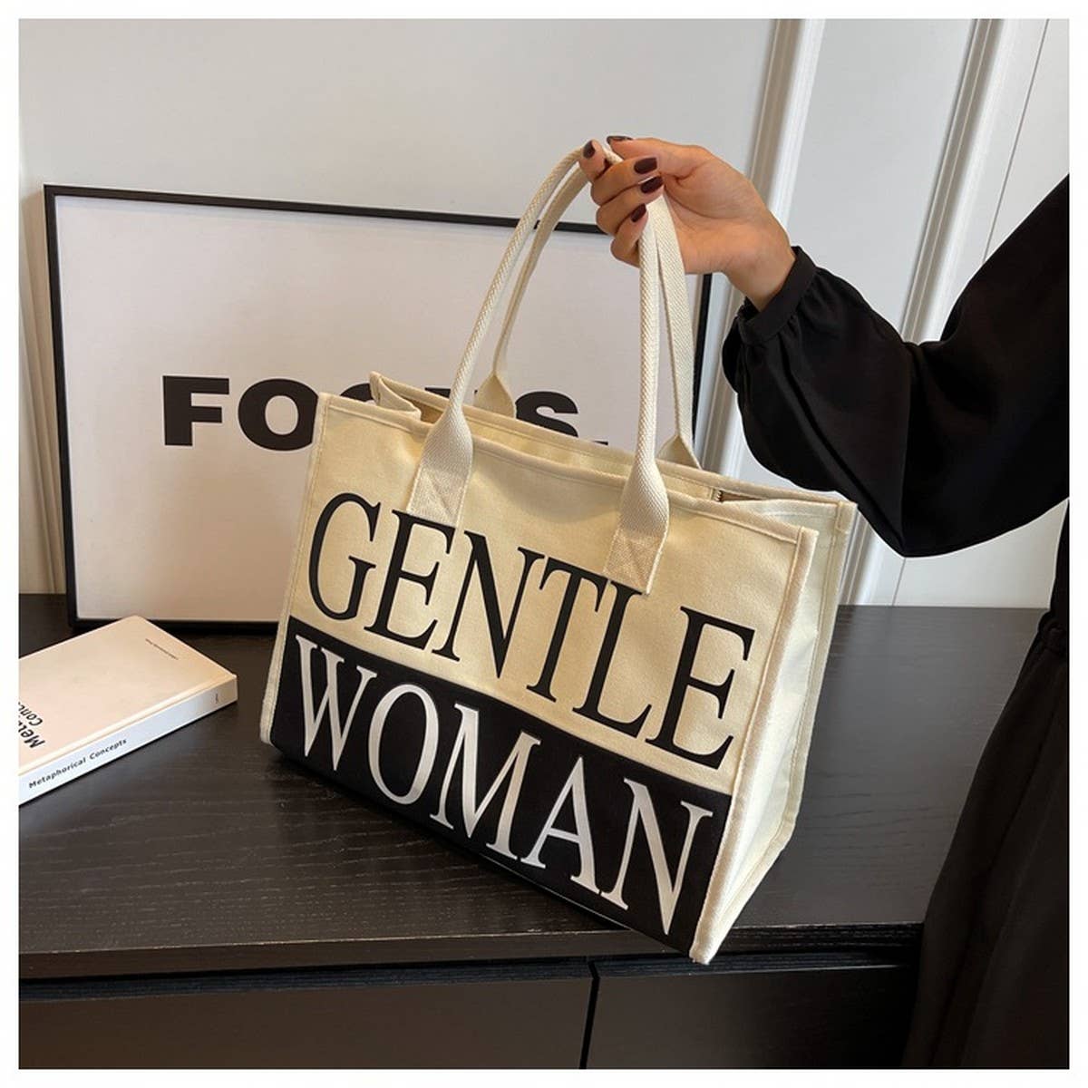 NEW LETTER PRINT TOTE CANVAS SHOULDER BAG_CWAB2679