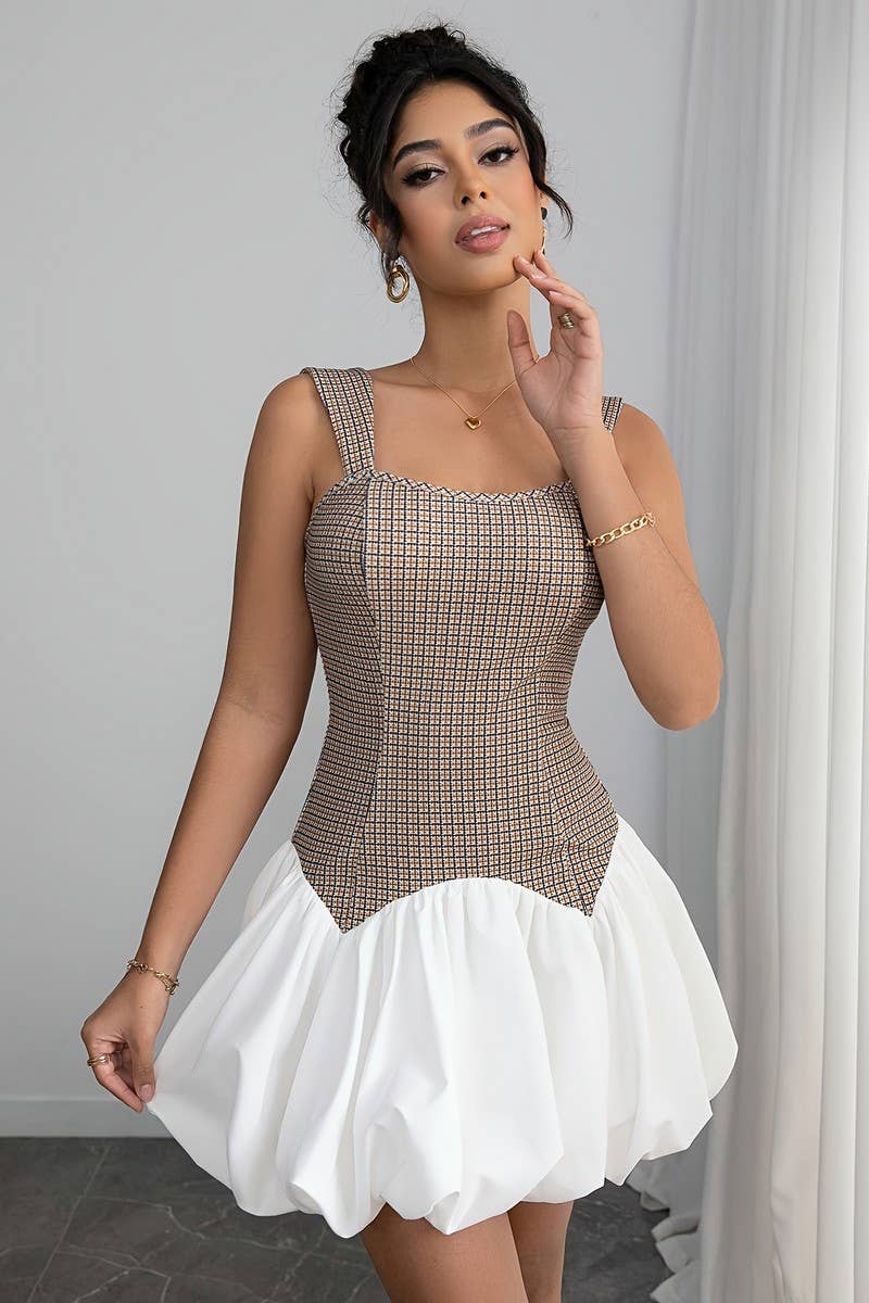 CWDSD8917_COLORBLOCK HOUNDSTOOTH STRETCH BODYCON DRESS