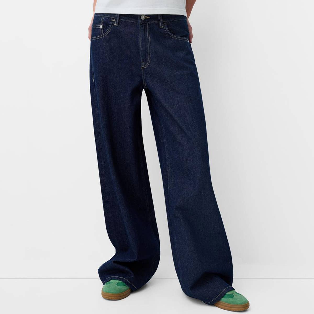 WASH WIDE-LEG MID-WAIST STRAIGHT-LEG PANTS