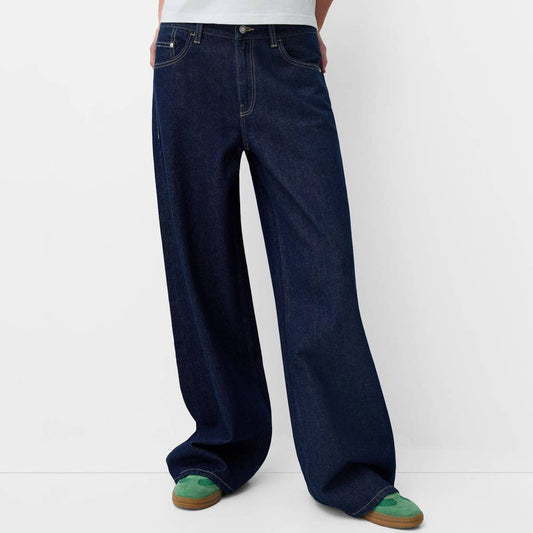 WASH WIDE-LEG MID-WAIST STRAIGHT-LEG PANTS