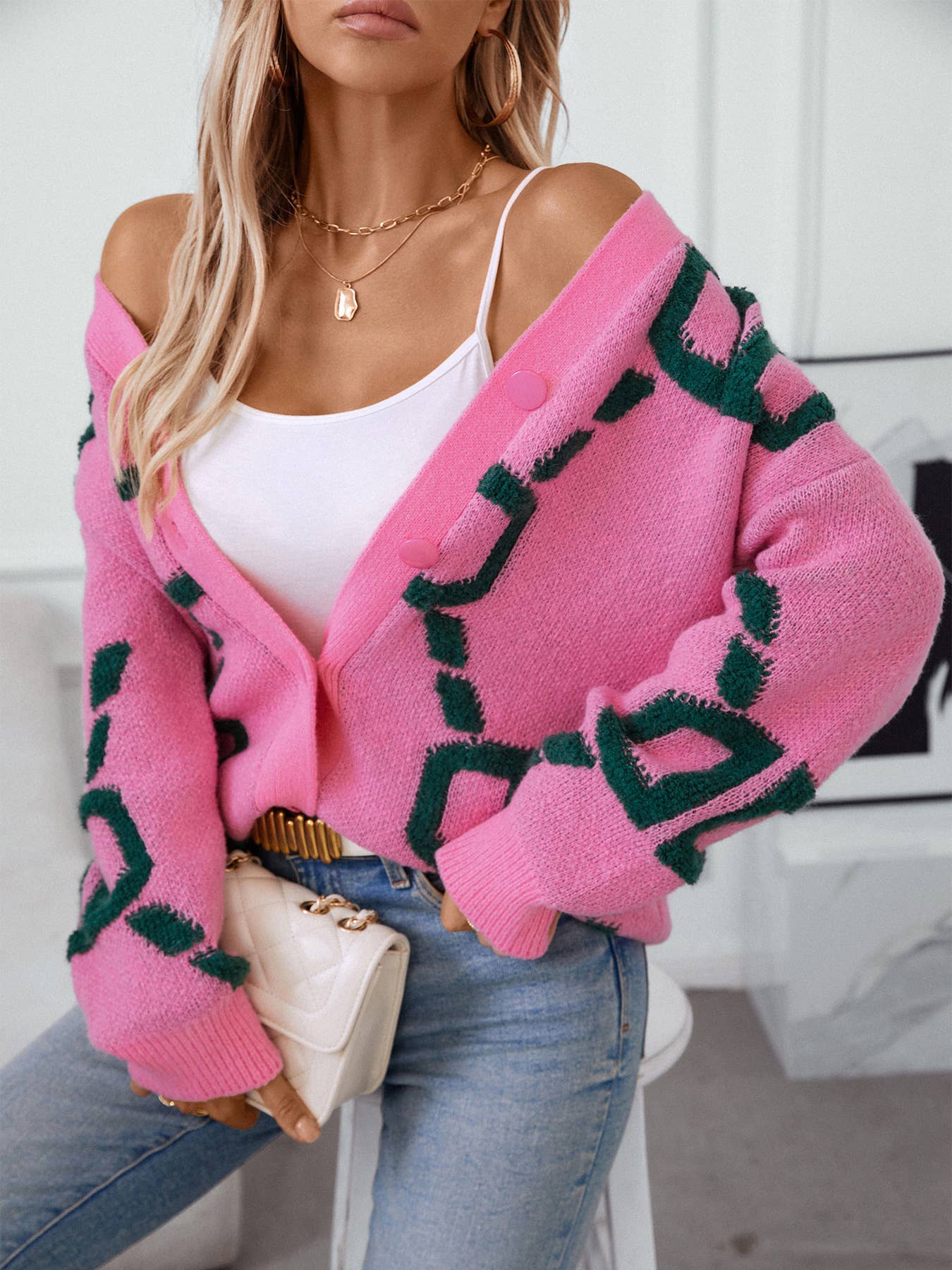 TOWEL EMBROIDERED MONOGRAM BUTTON UP SWEATER