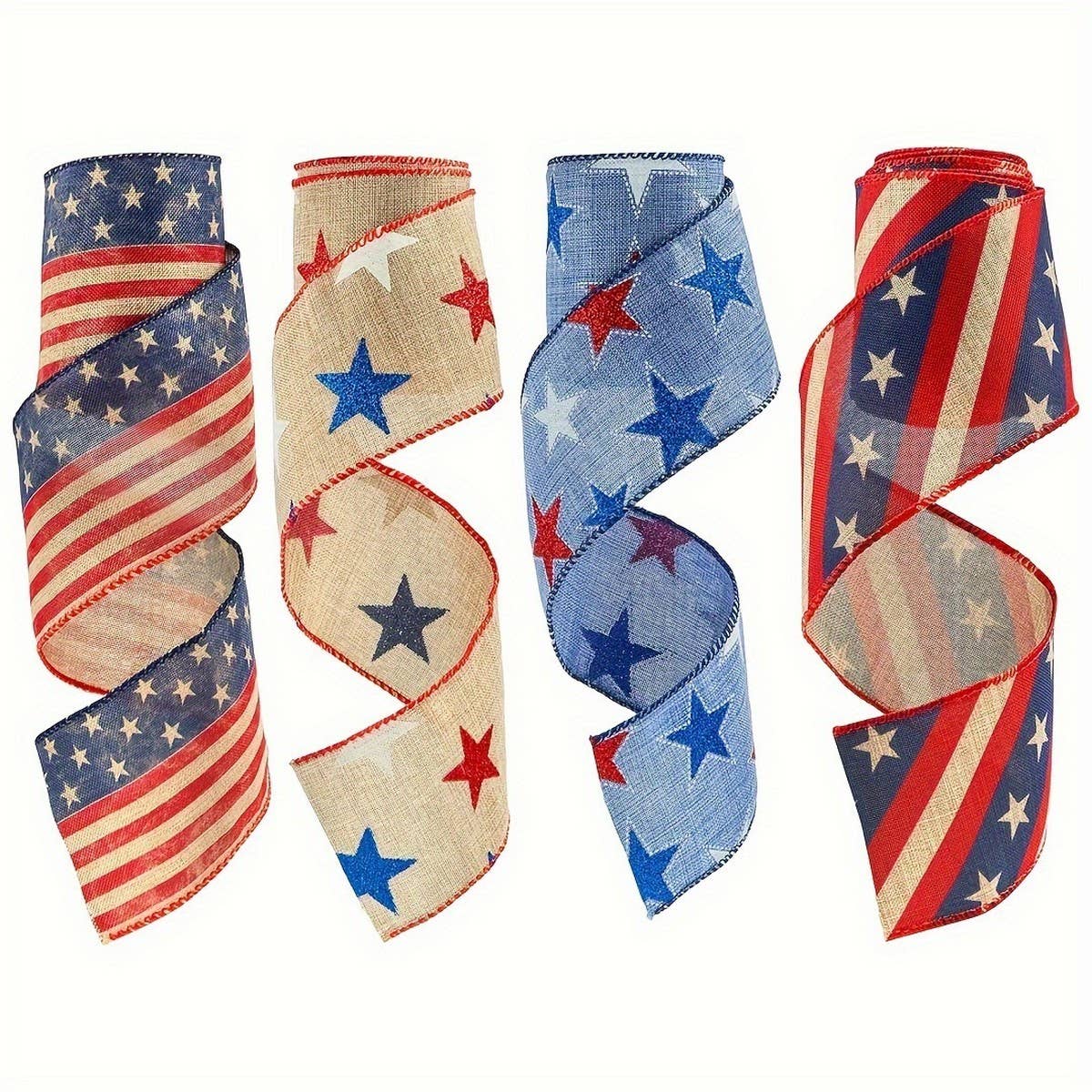 CWMM10214_4TH OF JULY RIBBON 5 YARDS USA FLAG RED WHITE BLUE