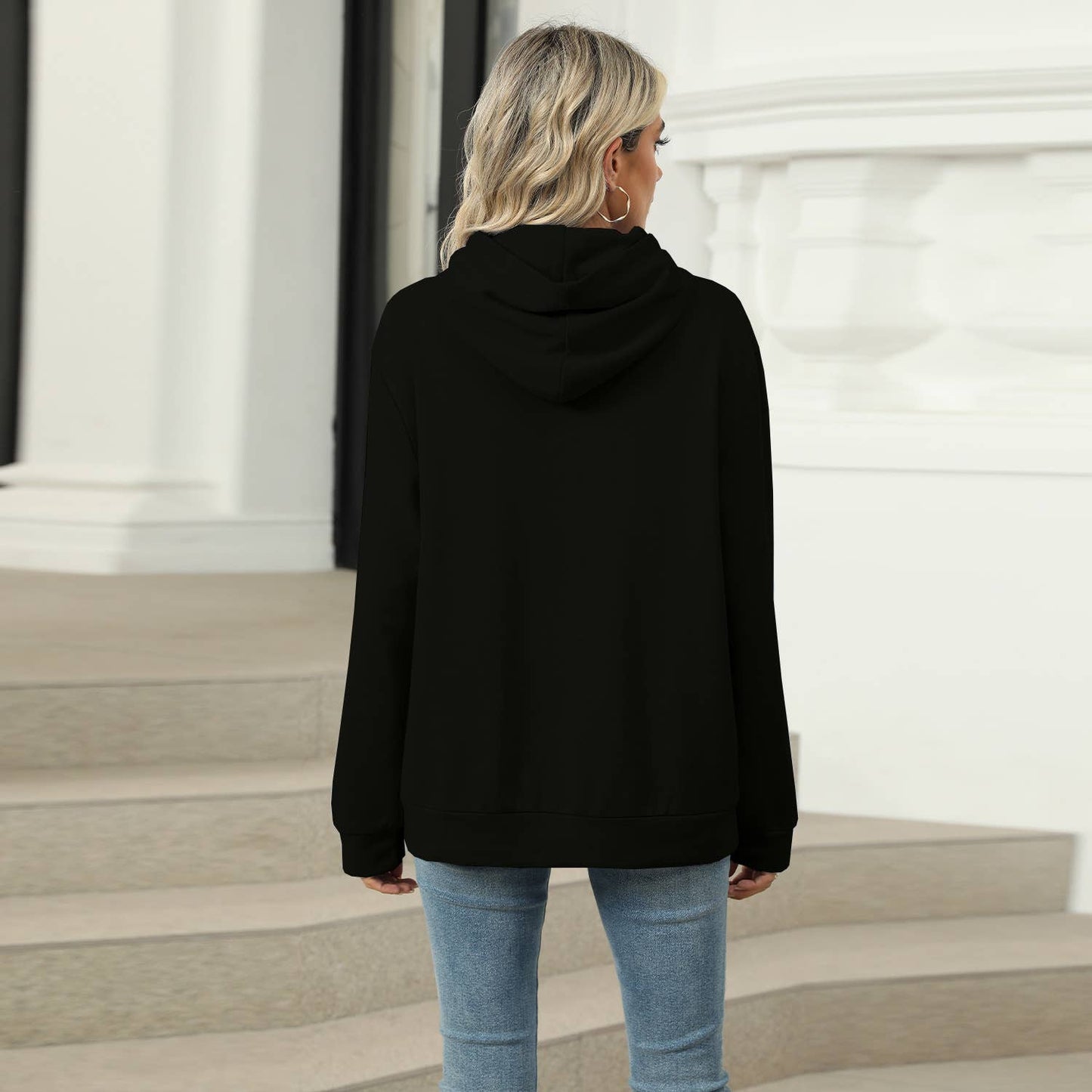 CASUAL HOODED POCKET HOODIE SOLID COLOR TOP_cwtstl1553