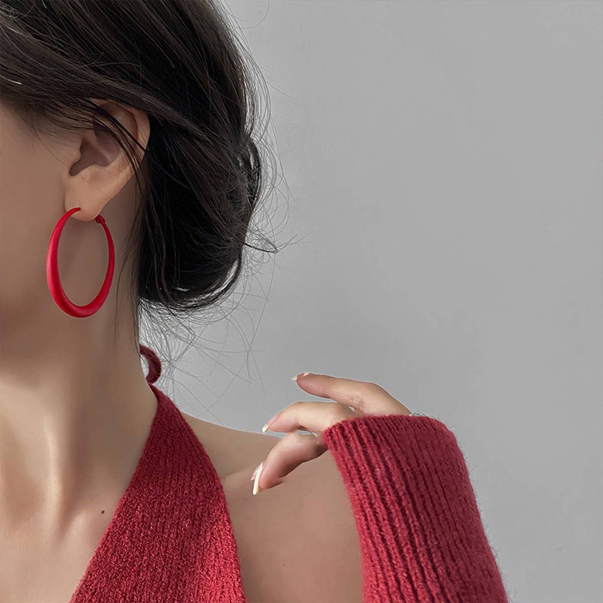 RED GEOMETRIC EARRINGS, MINIMALIST EARRINGS_CWAJE2066