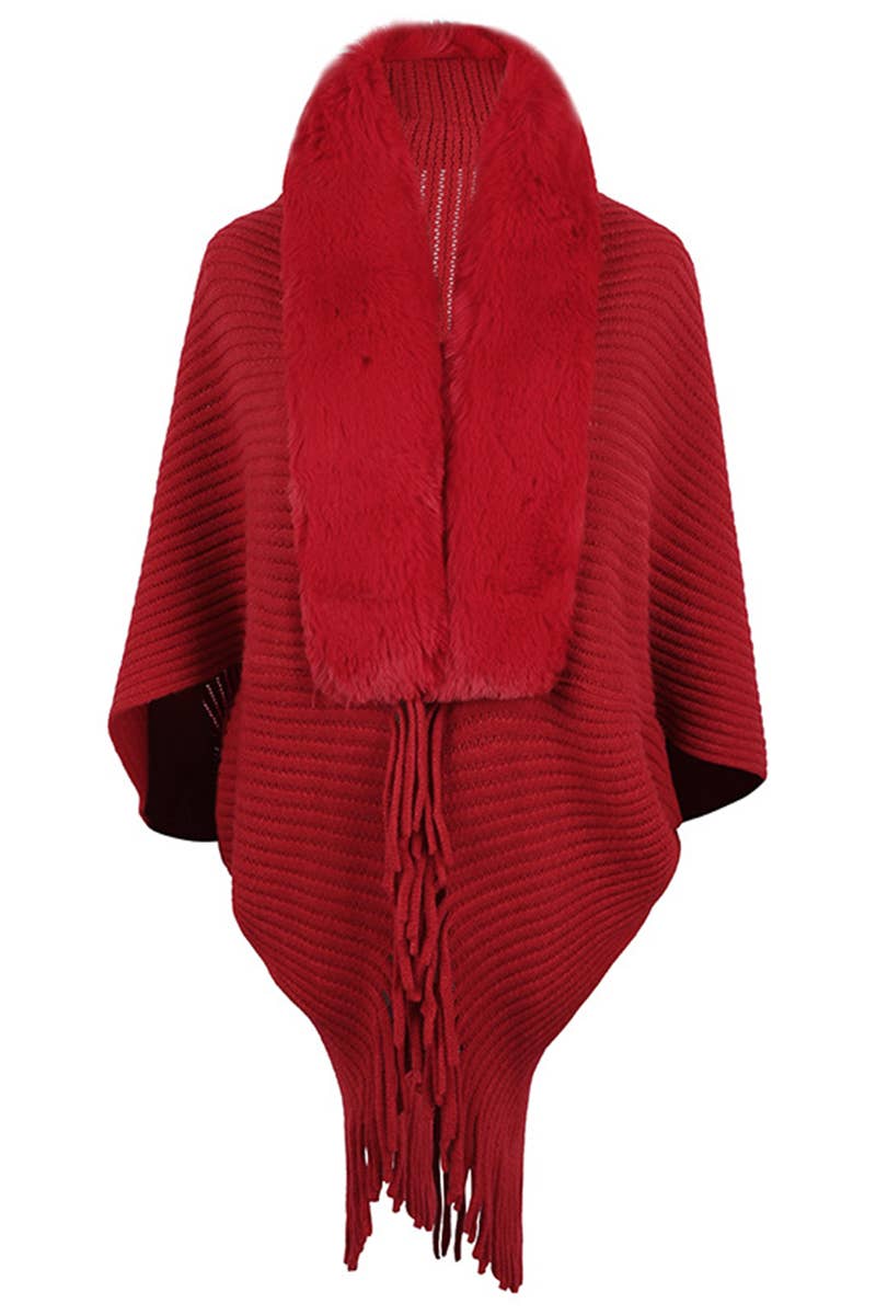 CWOCAS0010 Shawl Wrap Faux Fur Cape Cardigan Sweater