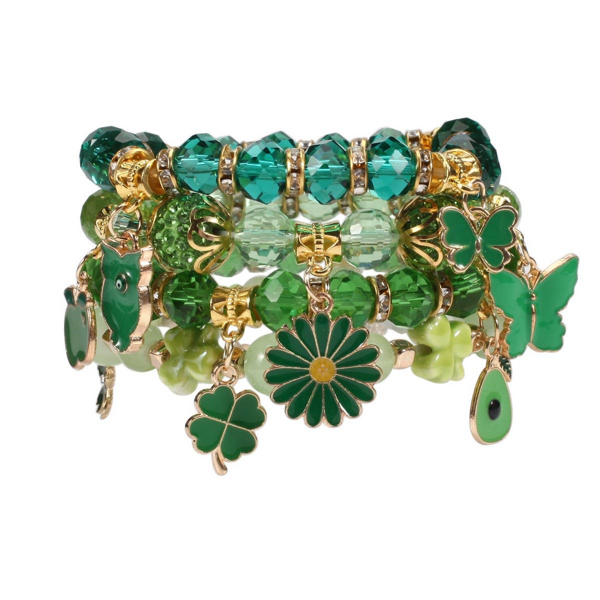 CWAJE05682_ST PATRICK CLOVER GREEN LUCKY CHARM BRACELET SET