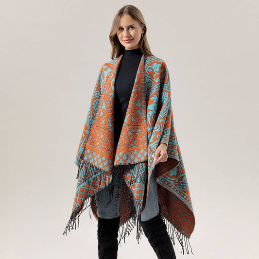 WARM FAUX CASHMERE TASSEL SCARF CAPE SHAWL