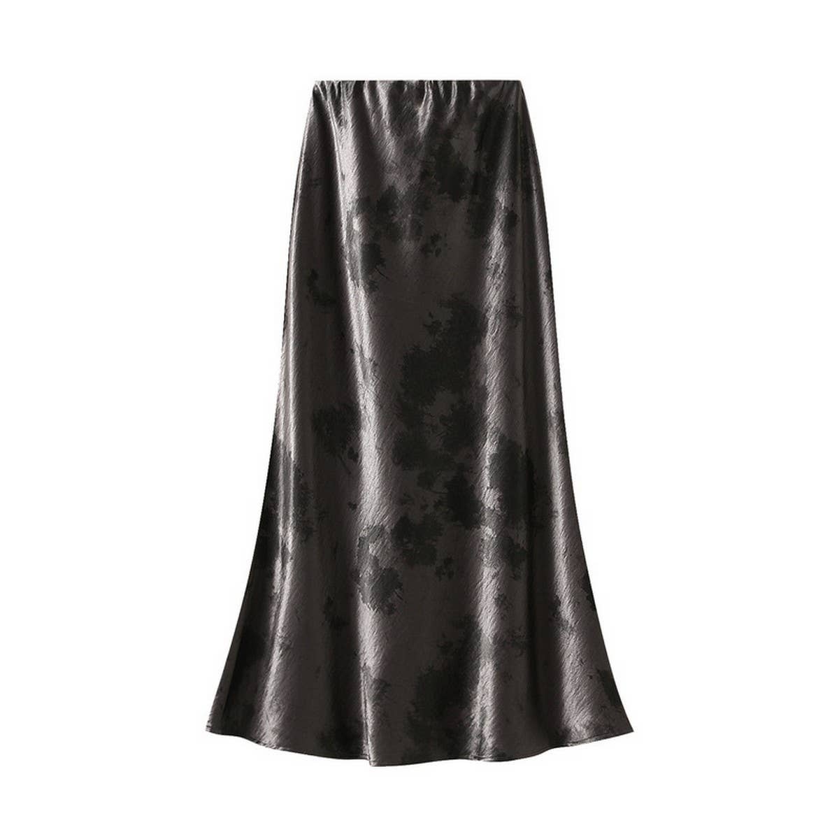 Tie-Dye Satin Print Fishtail Midi Skirt