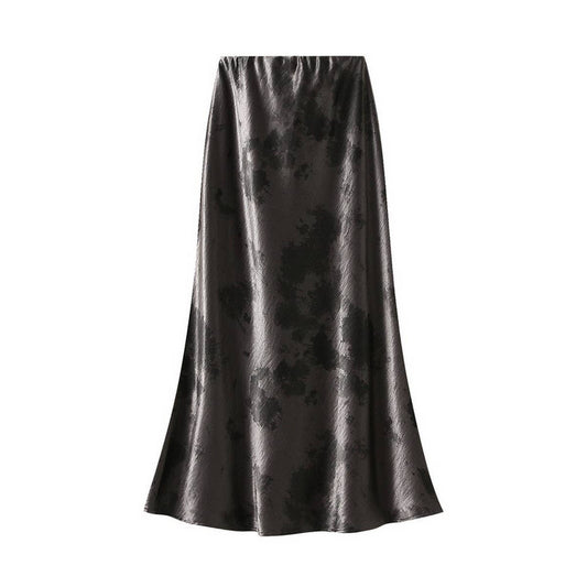Tie-Dye Satin Print Fishtail Midi Skirt