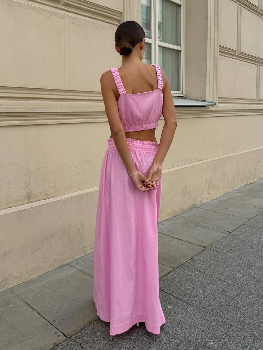 A cotton and linen two-piece halter skirt