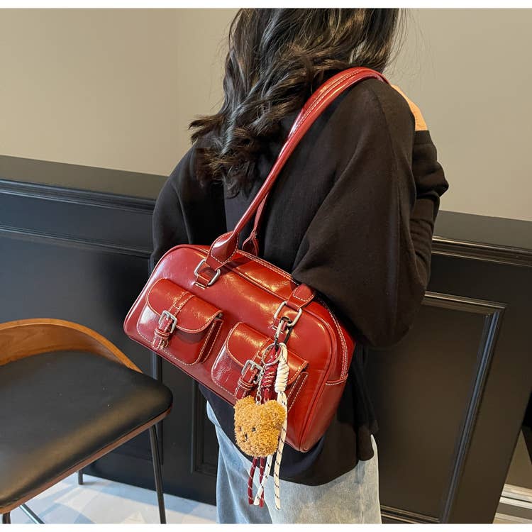 Fashionable color-blocking single-shoulder bag