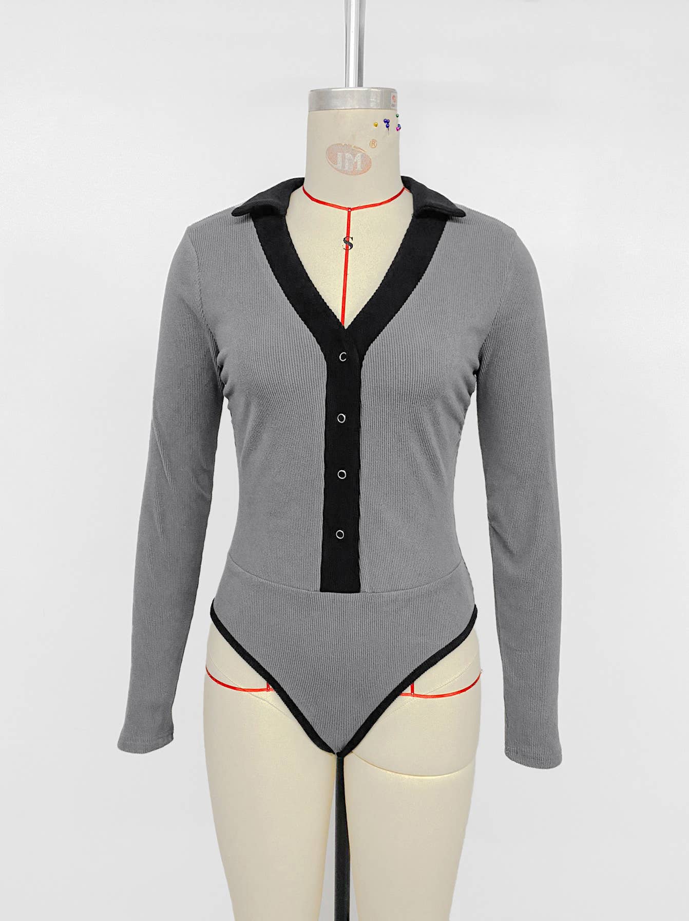 Lapel color-blocking striped knitted jumpsuit