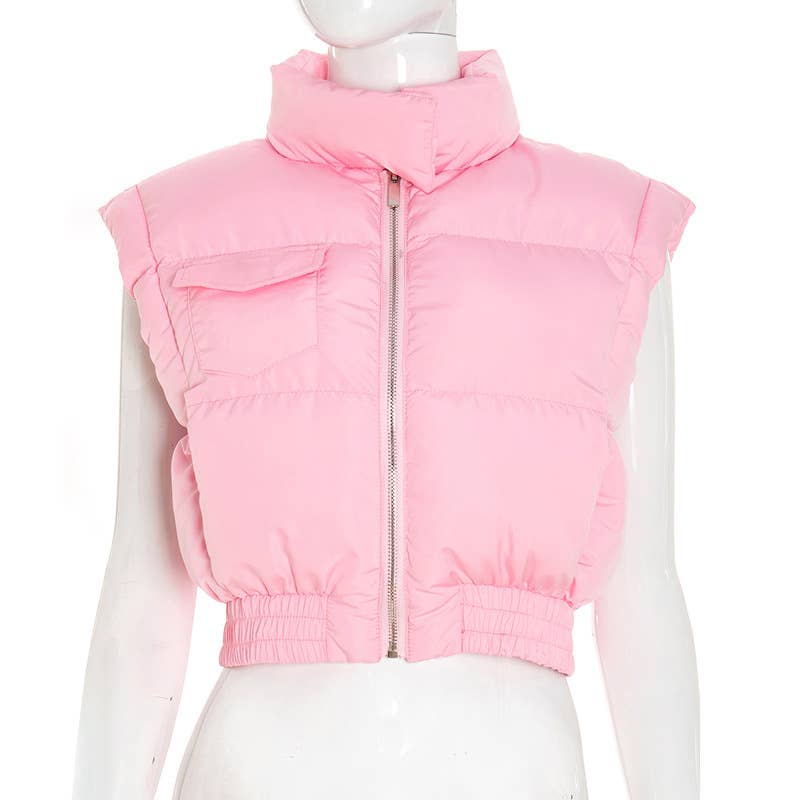 Stand-up collar warm fluffy cotton-padded vest