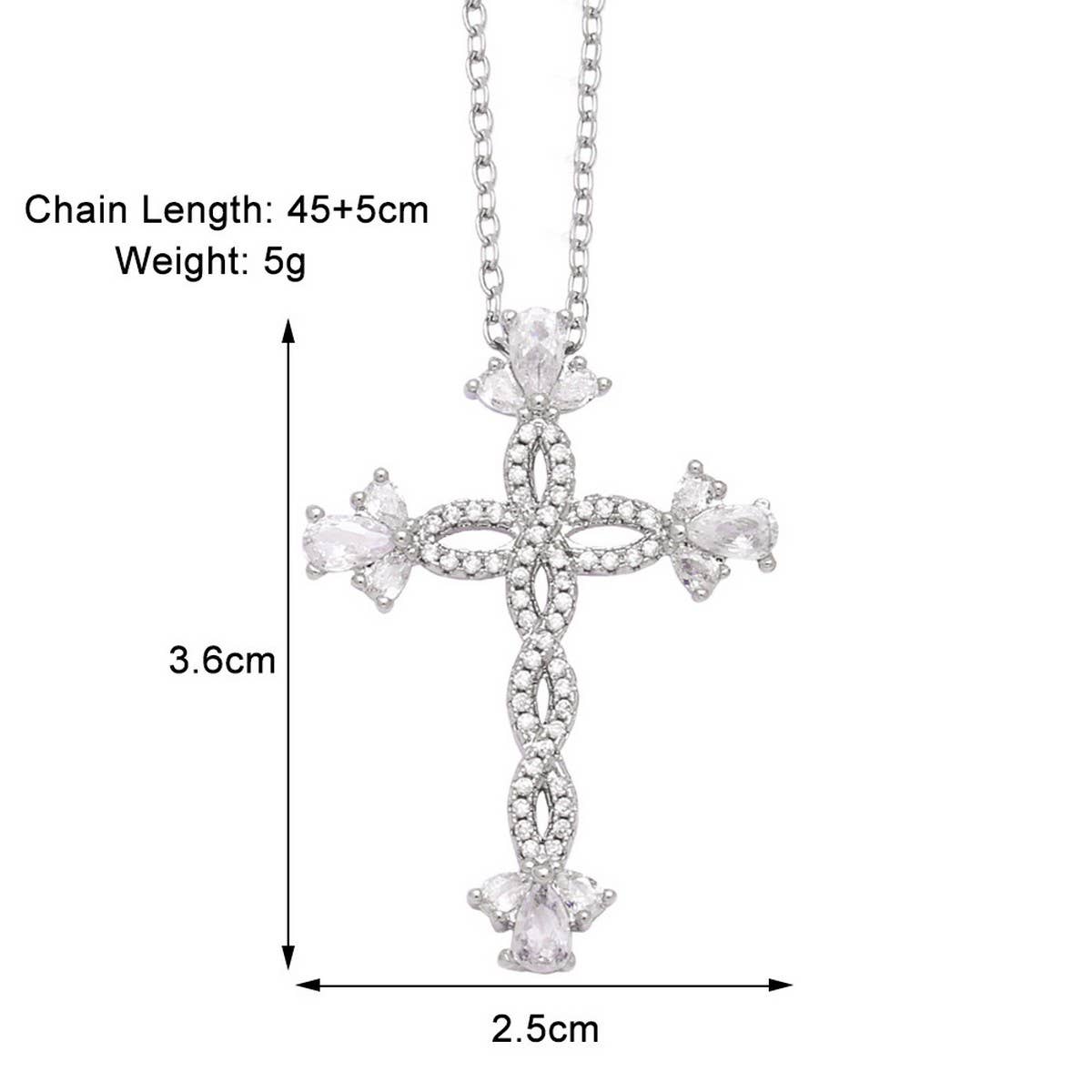 COLORED ZIRCON CROSS PENDANT NECKLACE