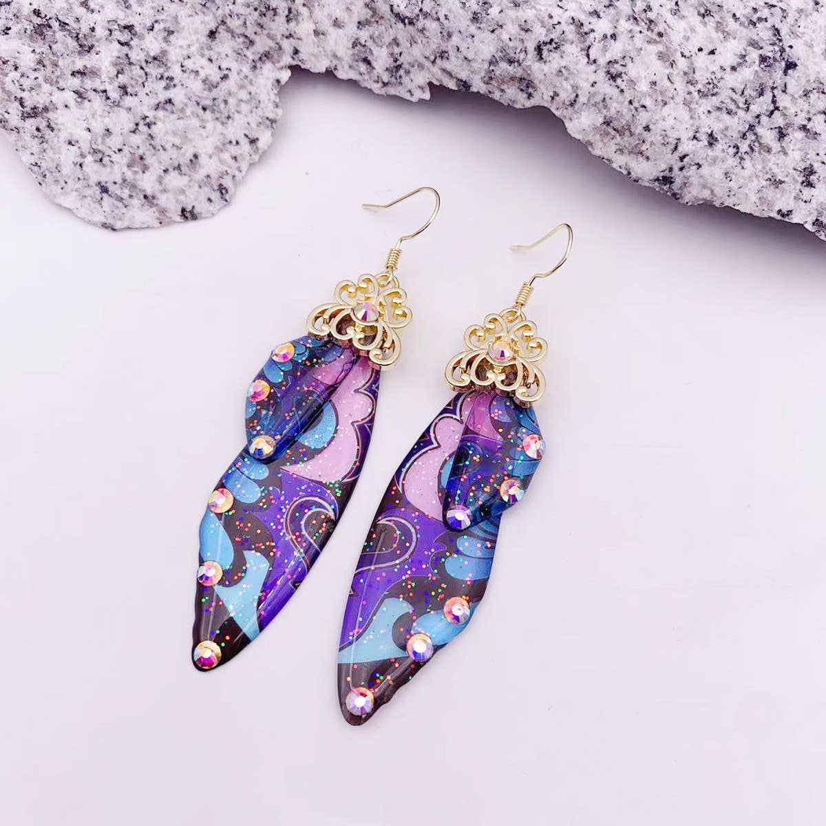 Elegant long earrings with cicada wing wings