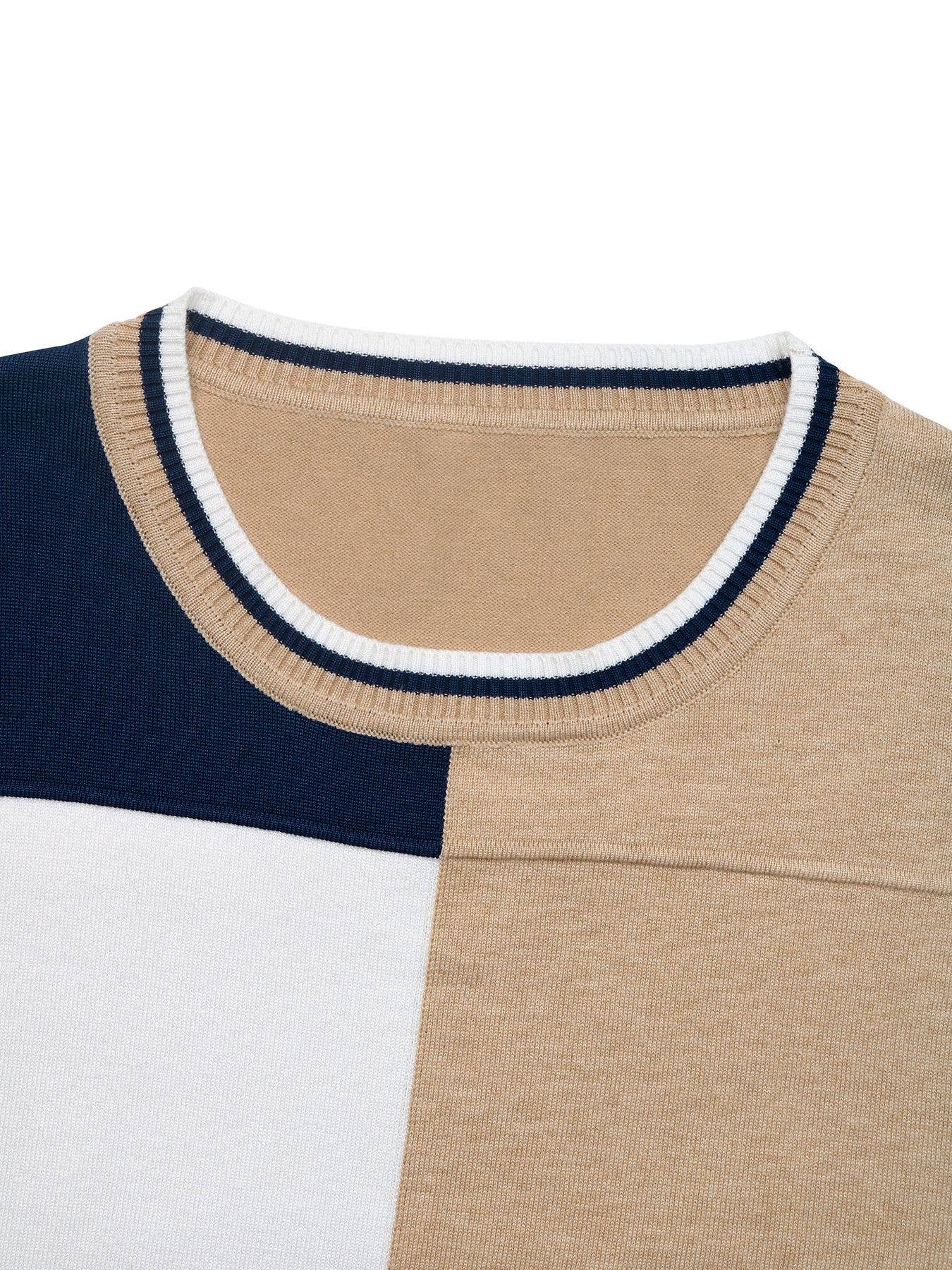 Round-neck patchwork color-blocking sweater