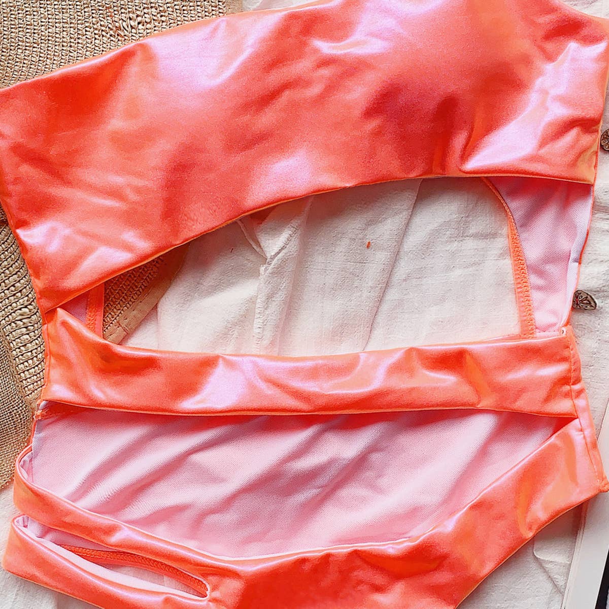 SEXY ONE-SHOULDER PATENT LEATHER SWIMSUIT