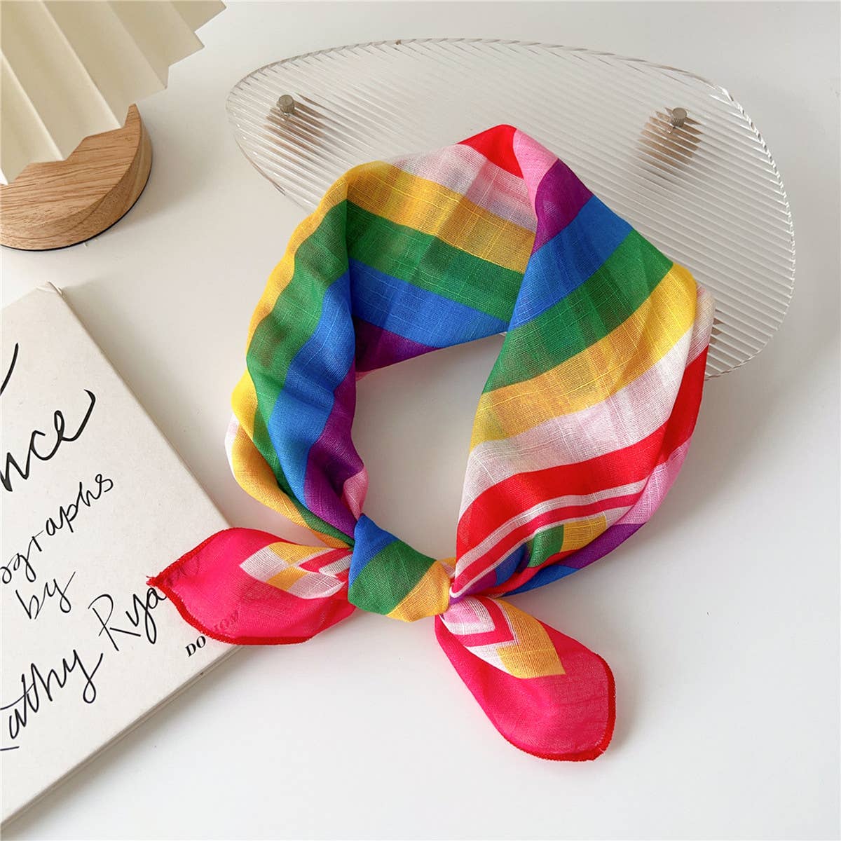 Cotton Linen Floral Square Scarf for Women