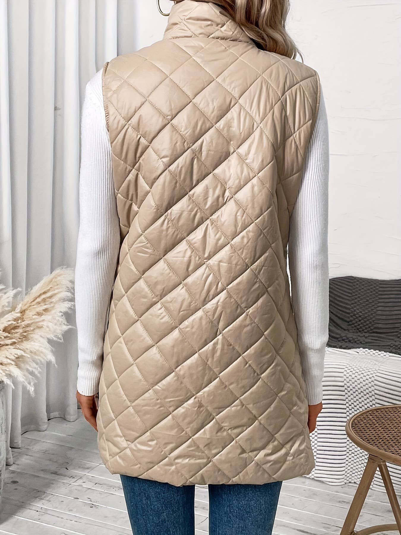 Lapel sleeveless long zipper cotton-padded Vest