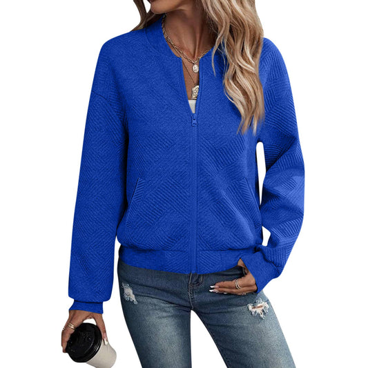 STAND-UP COLLAR ZIP-UP SOLID COLOR JACKET