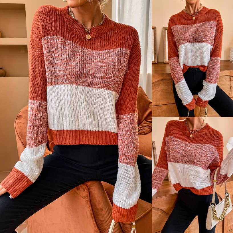 CWOSWL1152_Long Sleeve Round Neck Pullover Sexy Sweater