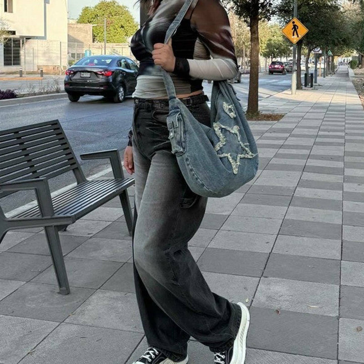 HEAVY WASH LOOSE STREET HIGH WAIST WIDE LEG JEANS