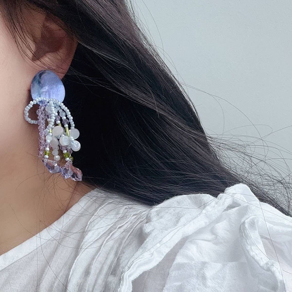 SHELL TASSEL BEADED FLOWER EARRINGS
