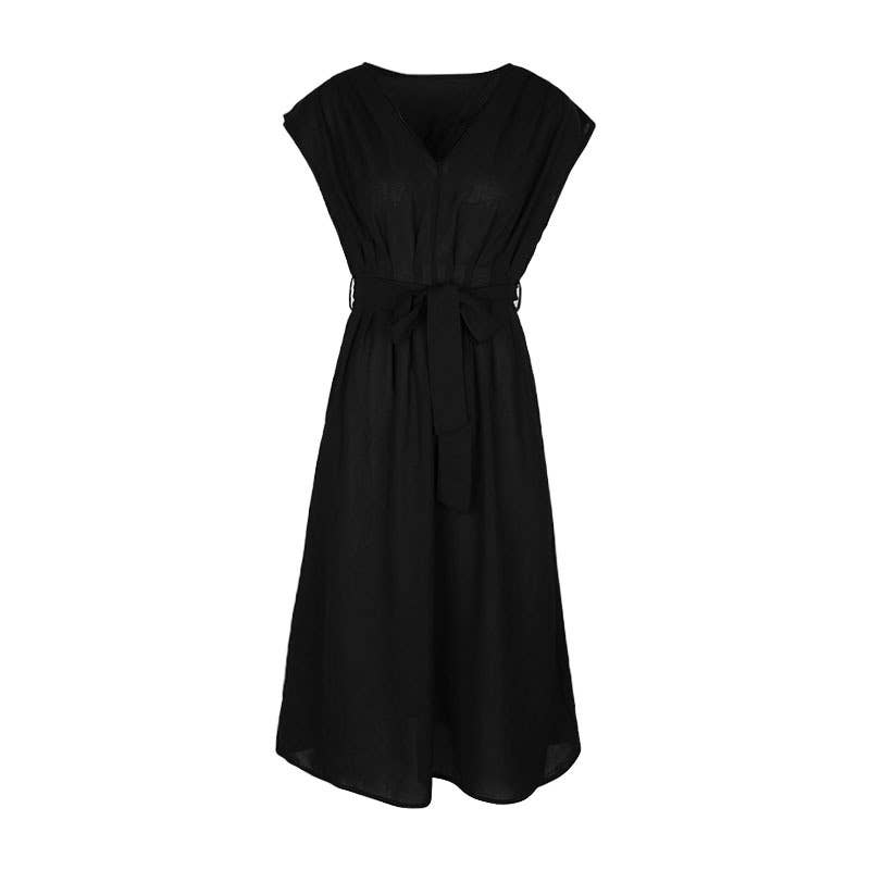Simple,elegant versatile V-neck lace-up dress