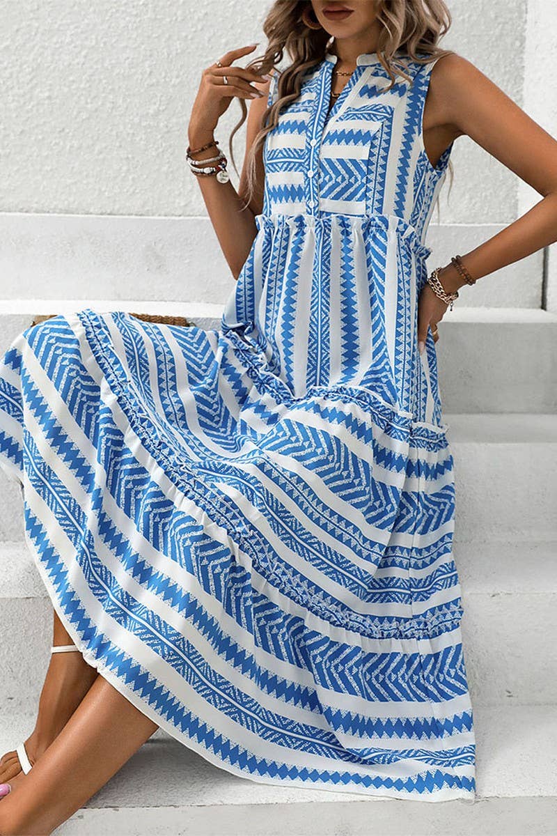 CWDMD1856_ETHNIC STYLE V-NECK SLEEVELESS MIDI DRESS