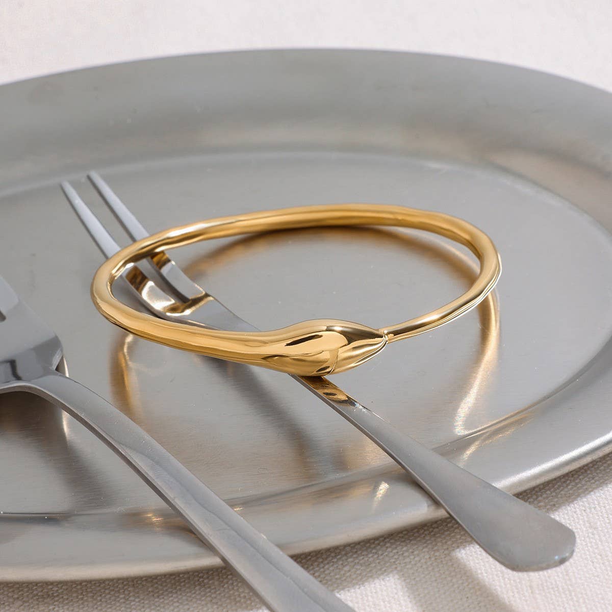 18K Gold Hammered Snake Cuff, Stainless Steel_CWAJE4753