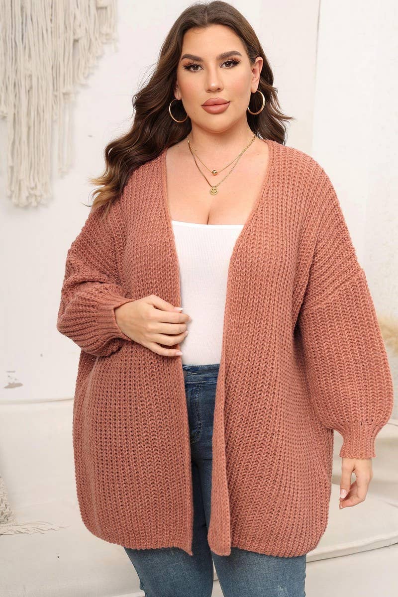 CWOSWL07412_PLUS SIZE WOMEN OVERSIZED CHUNKY KNIT CARDIGAN