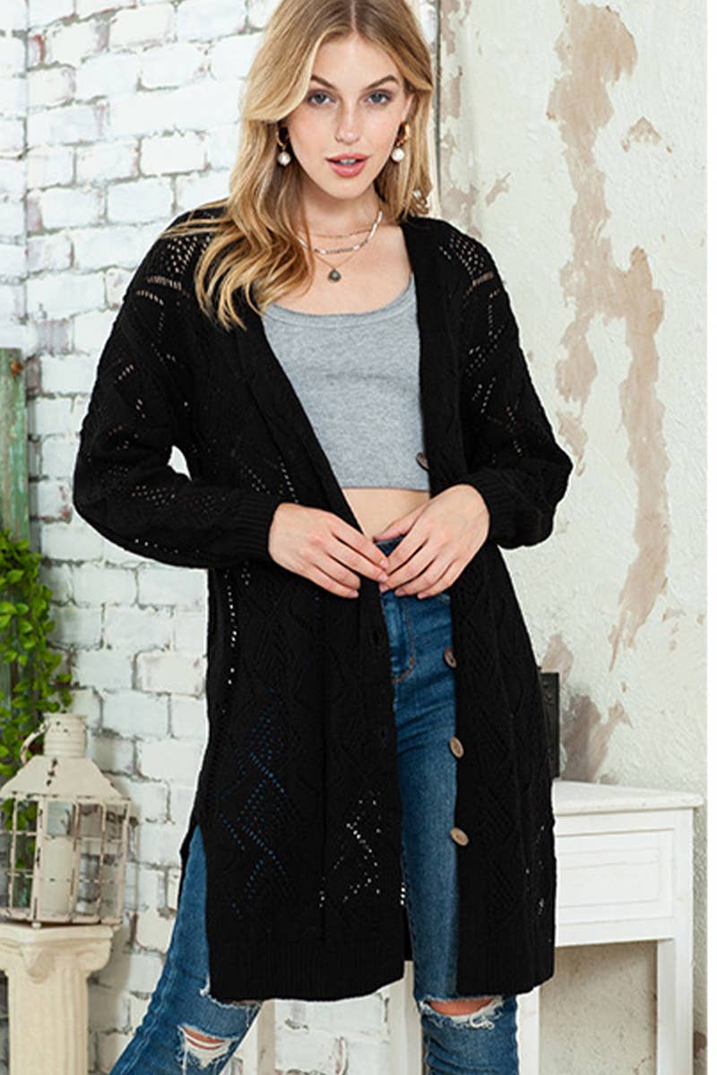 SINGLE BREASTED TWIST MID-LENGTH KNIT CARDIGAN