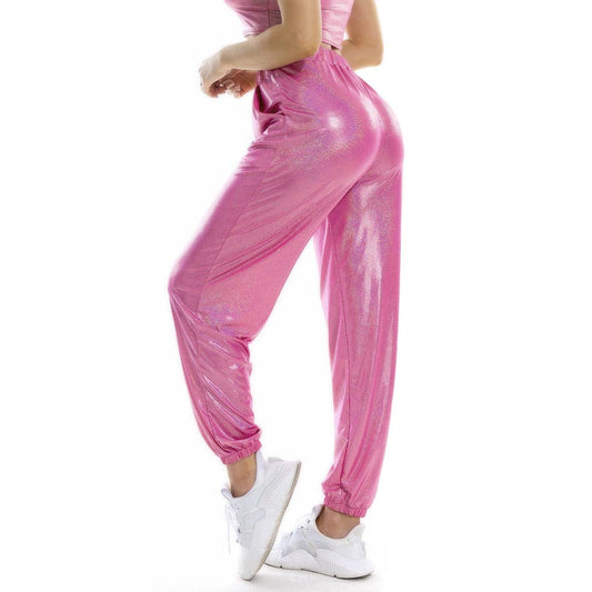SHINY BREATHABLE ELASTIC WAIST HIP HOP SLACKS