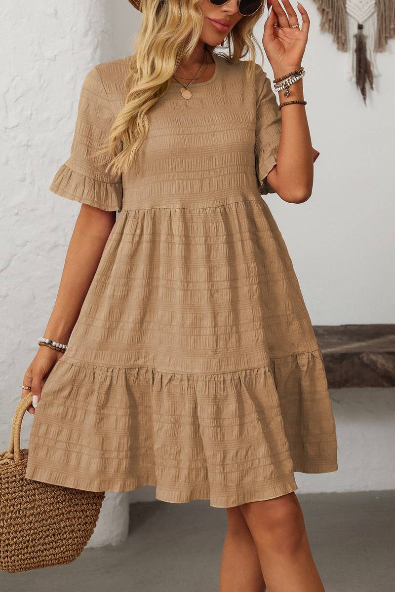 CWDSD7260_SOLID COLOR LOOSE CASUAL SHORT-SLEEVED DRESS
