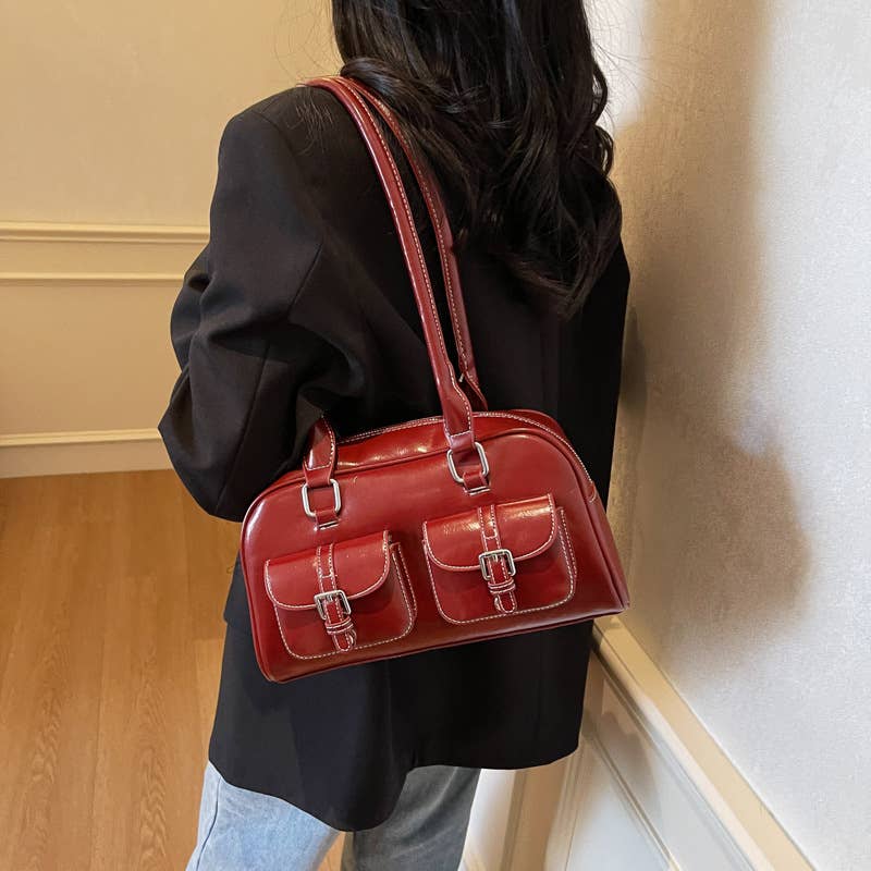 Fashionable color-blocking single-shoulder bag