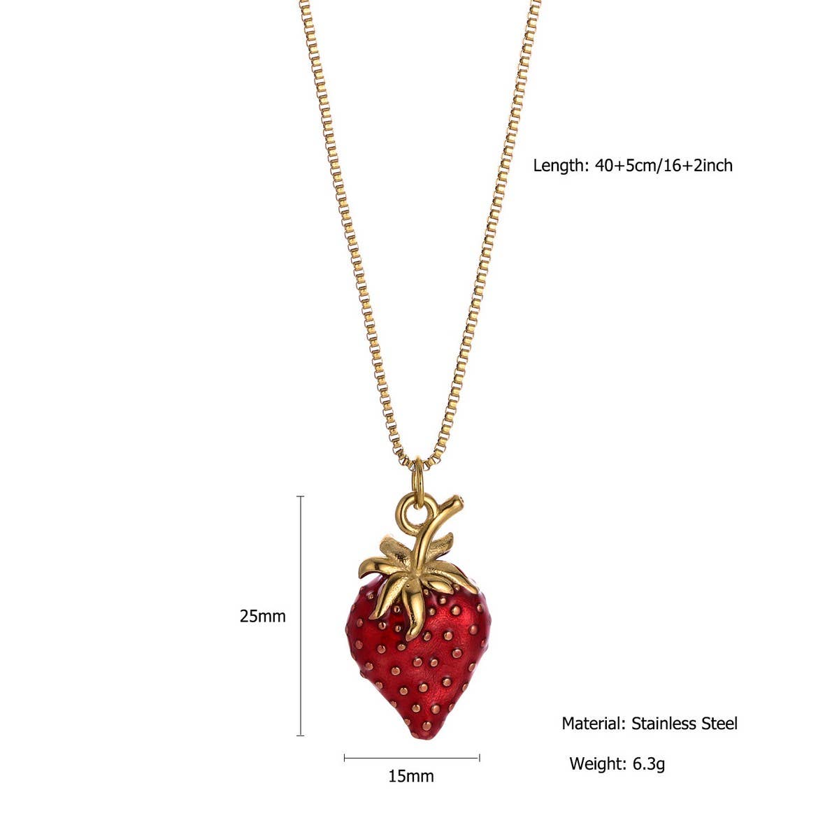 Enamel Heart Necklace with Strawberry Charm