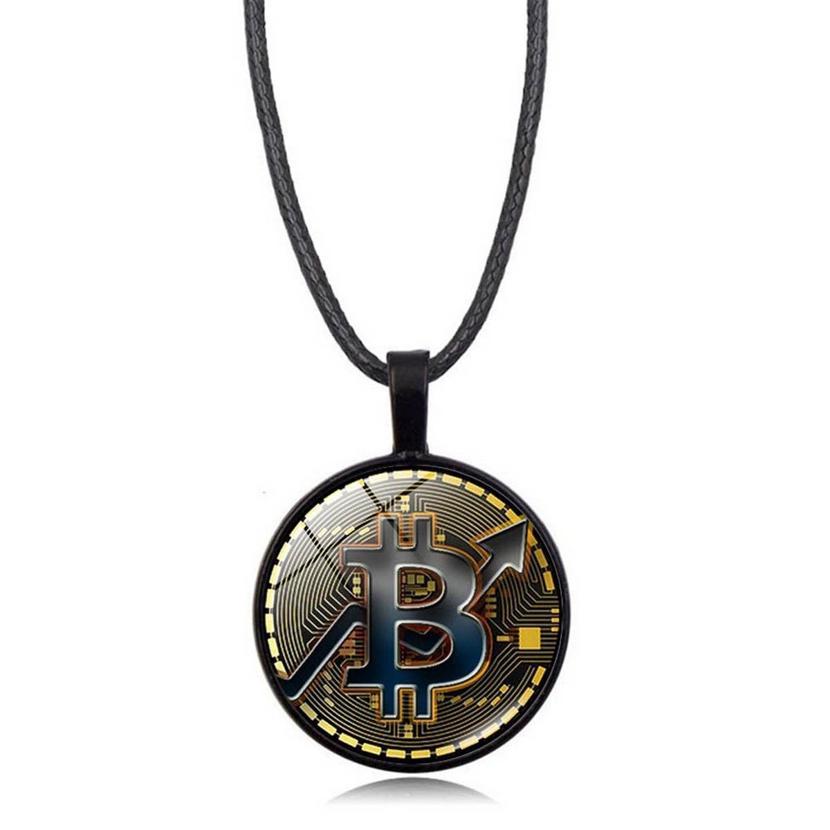 GOLD COIN BITCOIN TIME GEMSTONE PENDANT NECKLACE