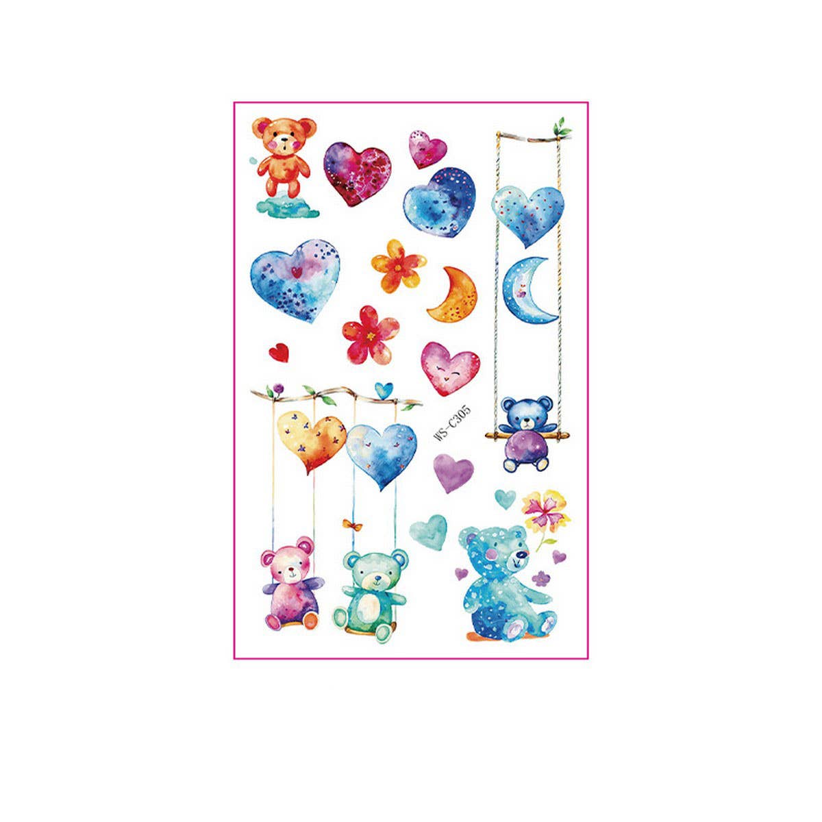 Kids Glitter Tattoo Stickers Bear Butterfly Stars