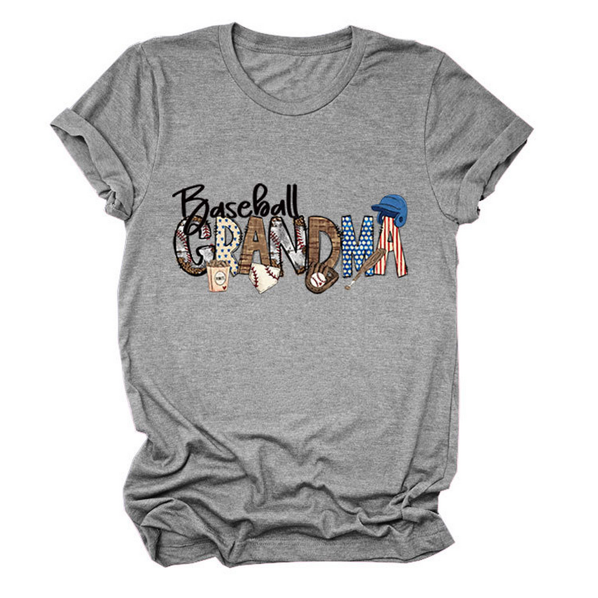 Casual Crew Neck Tee ?œBaseball Grandma??Shirt_CWTTSL0496