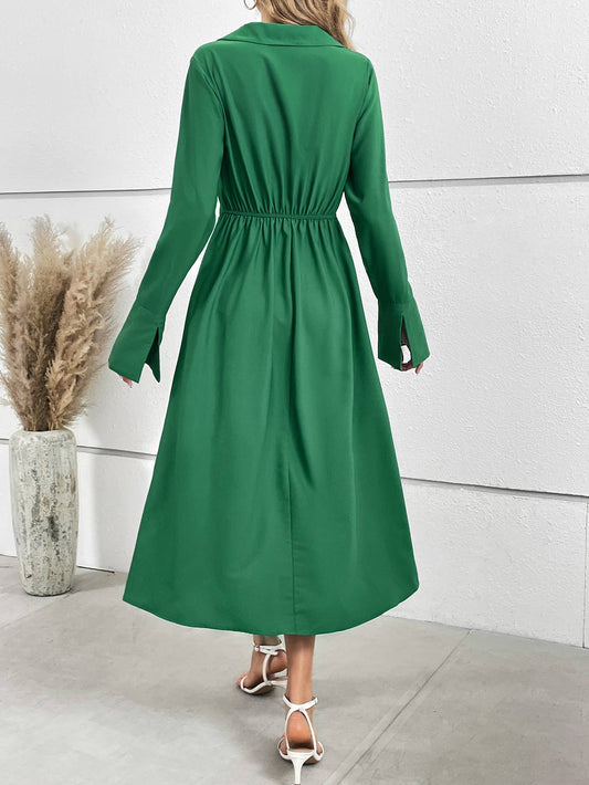 NARROW WAIST V-NECK SLIM TEMPERAMENT SPLIT DRESS
