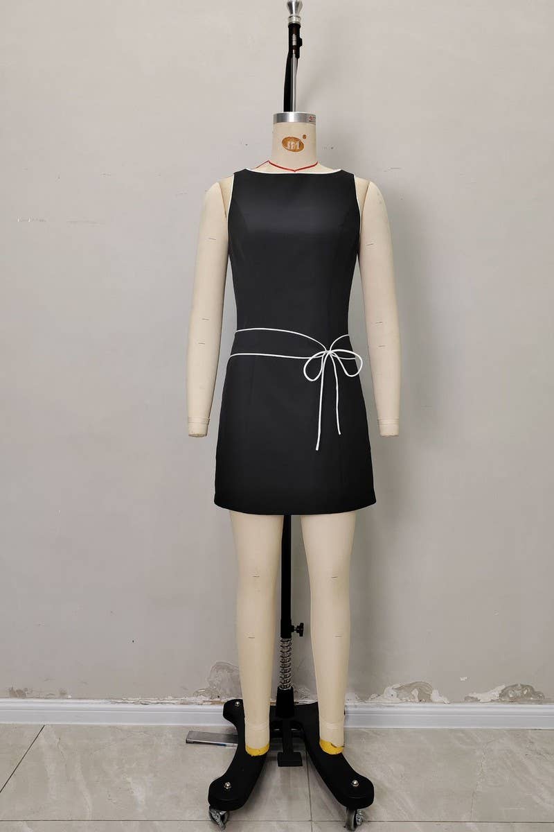 CWDSD8864_SLEEVELESS SOLID COLOR WAIST MINI DRESS