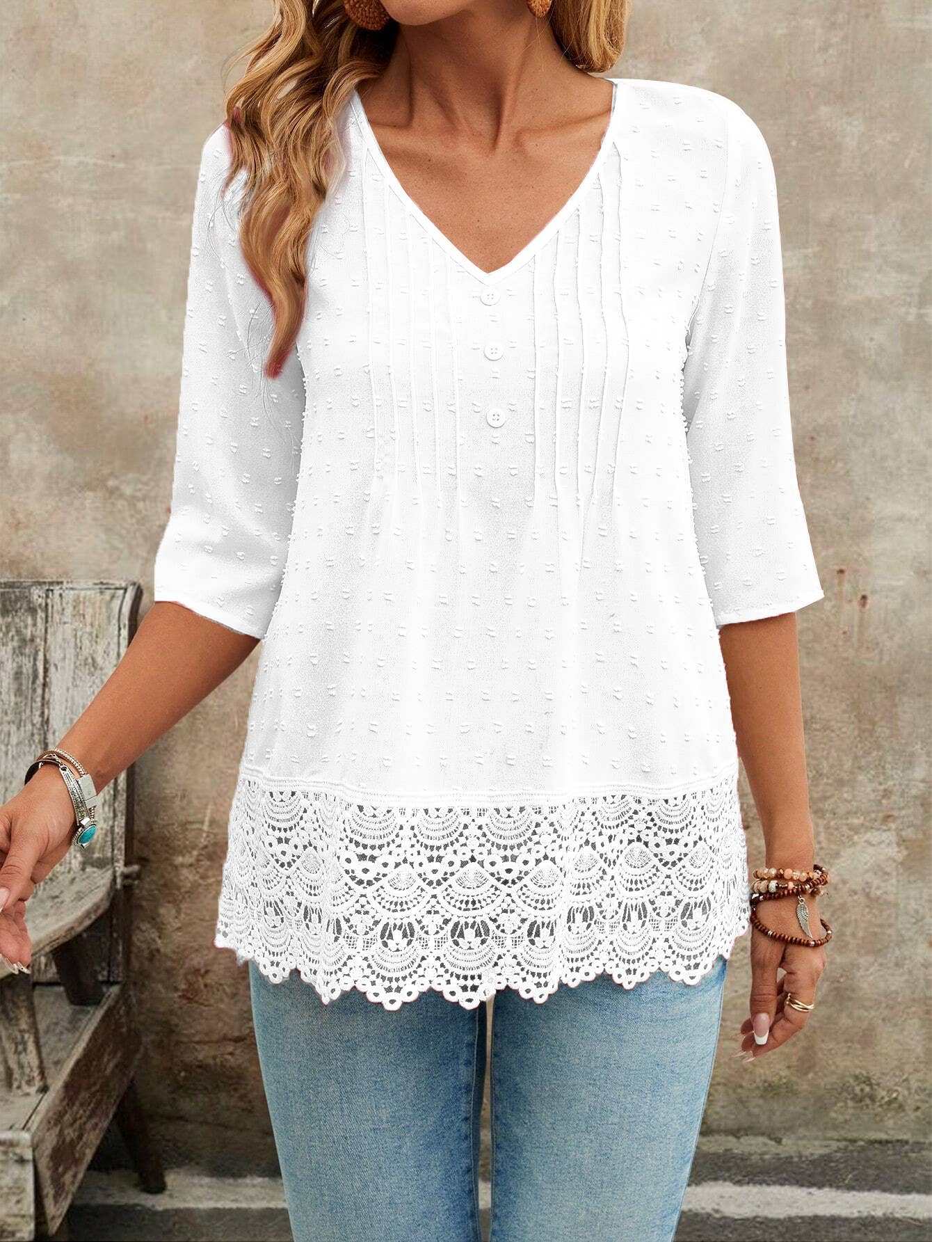 Hollowed-out embroidered lace French-style shirt