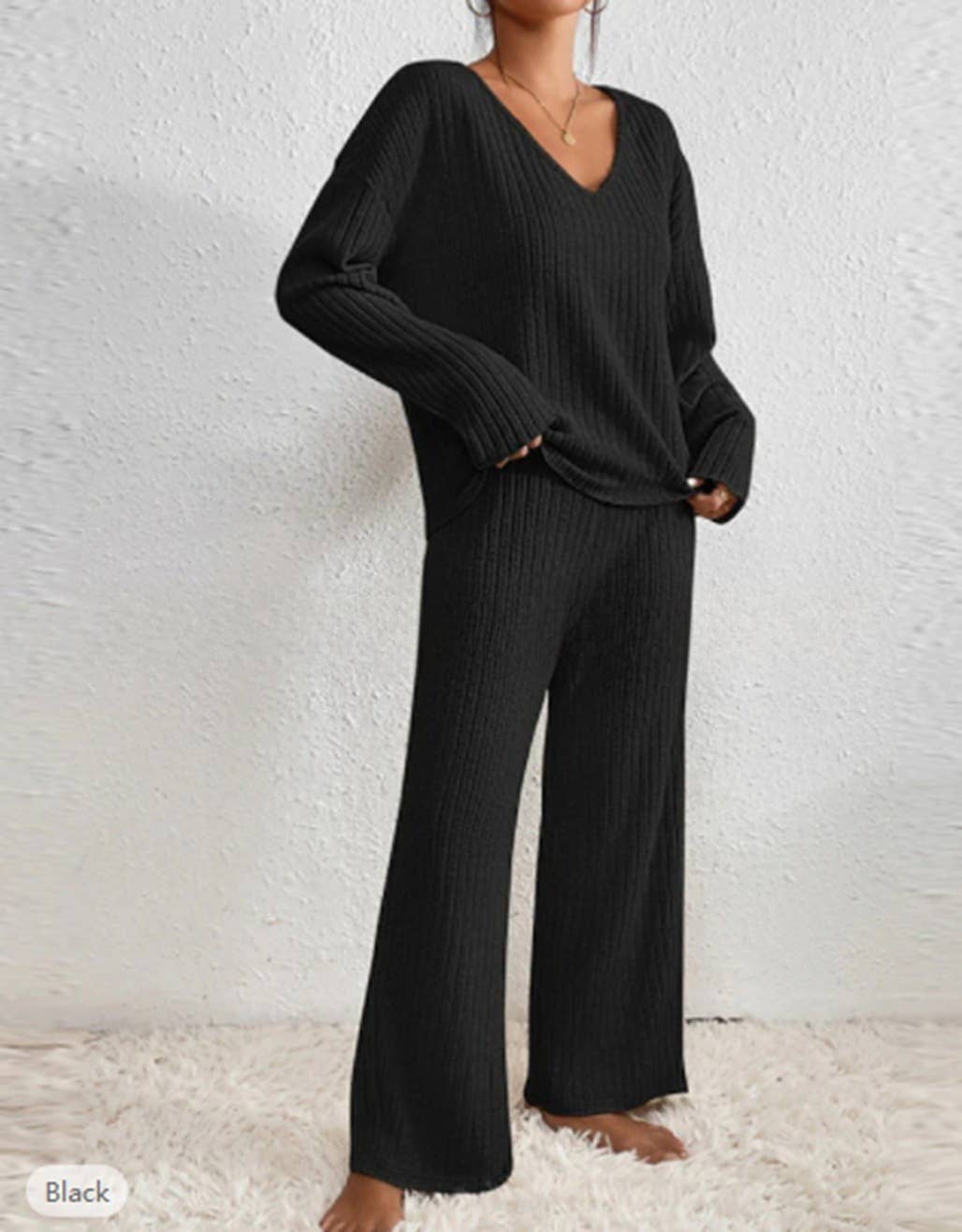 V-NECK LOOSE CASUAL PIT STRIP LONG SLEEVE SUIT