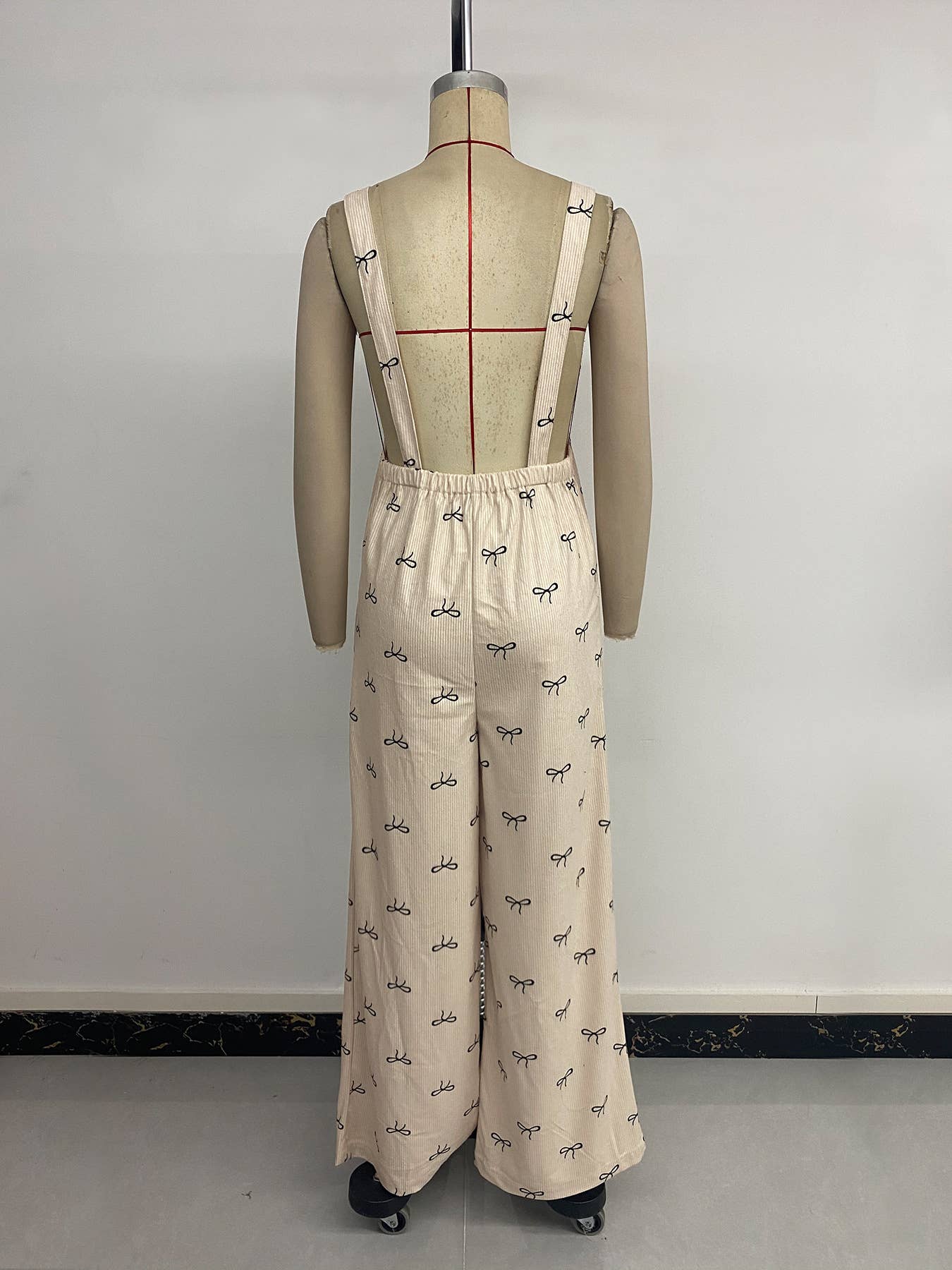 Bow-printed wide-leg one-piece overalls