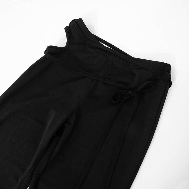 HIGH-WAISTED HOLLOW-CUT CORD MICRO-TRUMPET PANTS