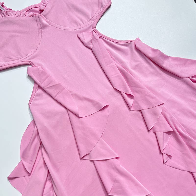 Short dress with ruffles halter tops and backless