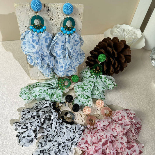 Handmade Floral Tassel Earrings Long Bold Design