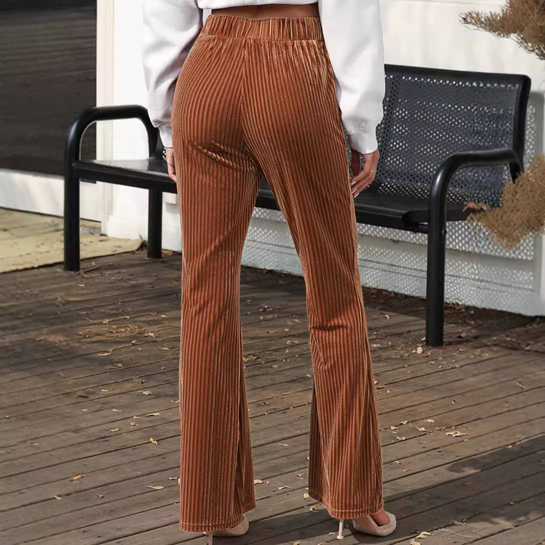 Fashion solid color corduroy high-waisted bell bottoms