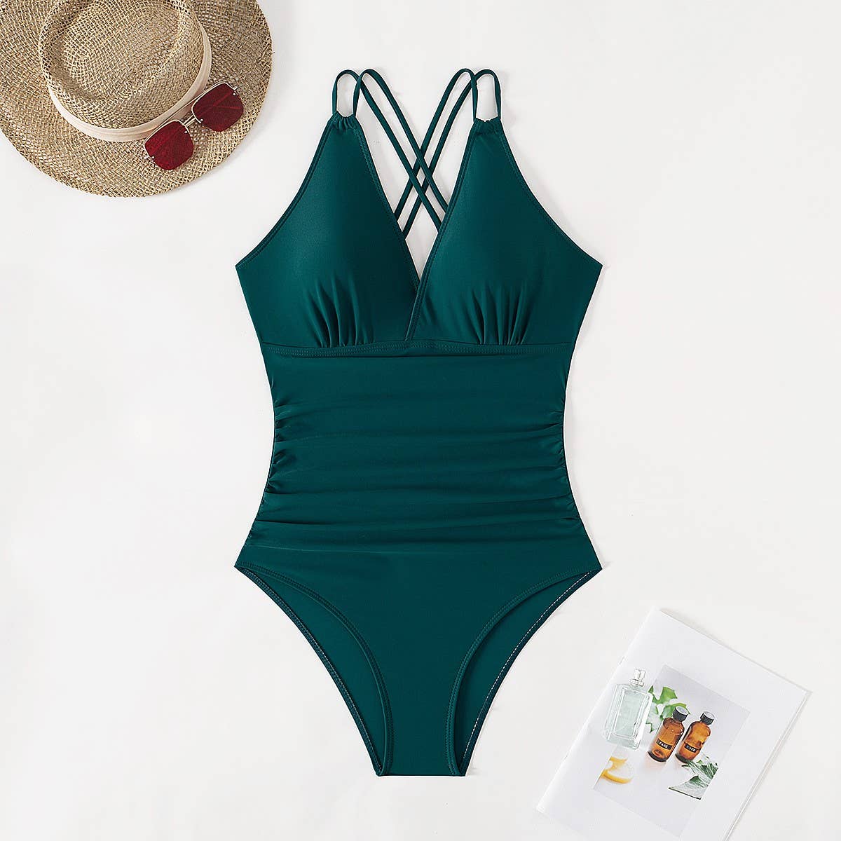 SEXY PLEATED BACK HOLLOW SLIM ONE-PIECE SWIMSUIT