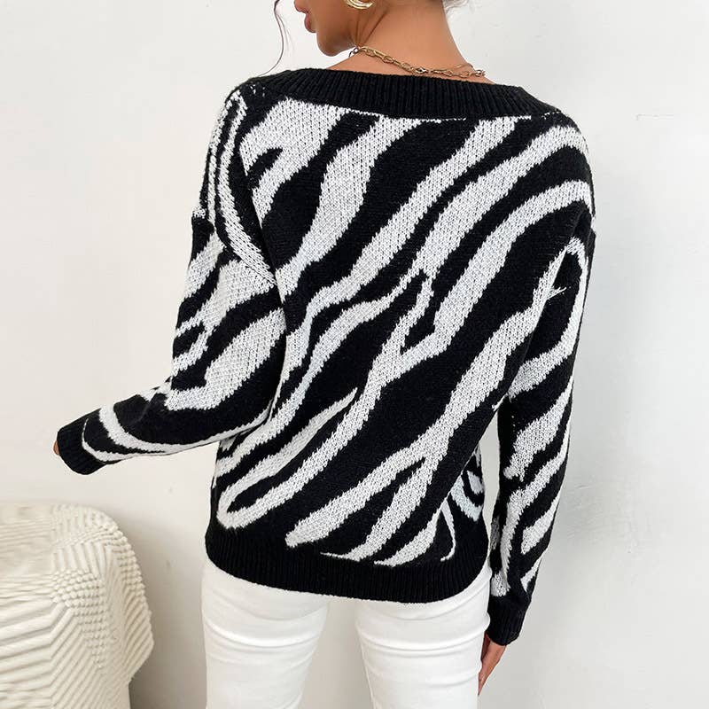 STYLISH ZEBRA-PRINT WARM THICK KNIT SWEATER